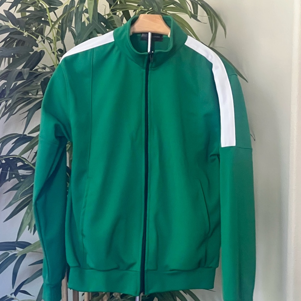 Emerald Green Bomber Jacket with White Stripes
